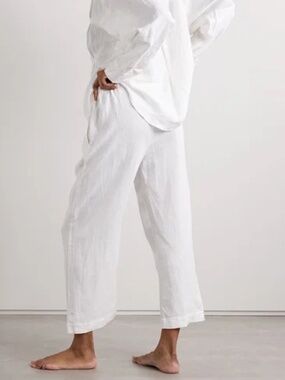 DEIJI STUDIOS Linen Pant From The Tack Set White French Waist Tie Relaxed S/M